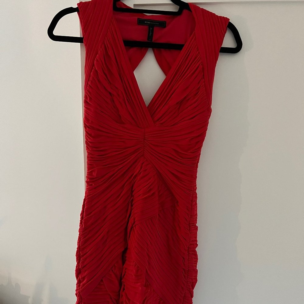 Red BCBG shirred cocktail dress - size small